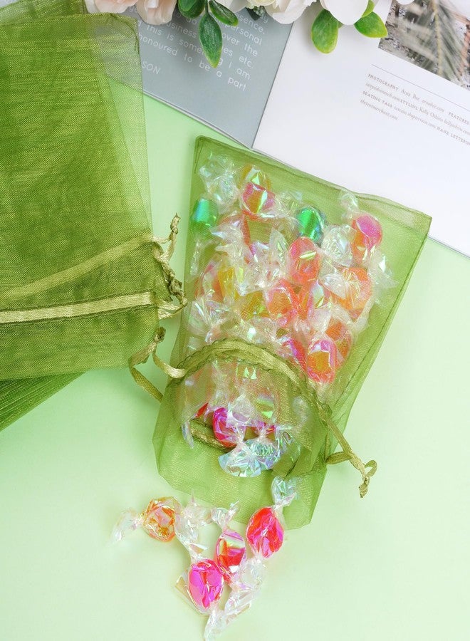 Bskifnn 100pcs Organza Bags - Satin Drawstring Pouch for Mother's Day, Valentine's Day, Halloween, Wedding, Party Favors & Jewelry - 3.54''x4.33'' (9x11cm), Olive Green - Image 4
